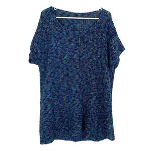 Vintage 90s Handmade Sweater Womens Size Medium Tunic Oversized Blue Multicolor